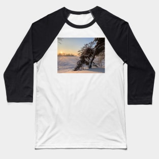 Sunset over the Frozen Lake Baseball T-Shirt